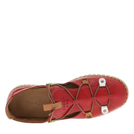 Tennis rouges en cuir avec un talon plat et des lacets ronds élastiqués - Image 4