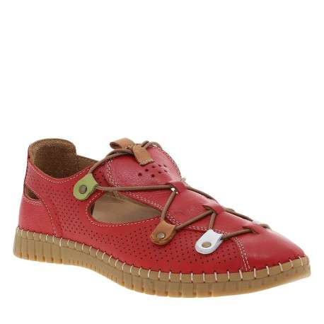 Tennis rouges en cuir avec un talon plat et des lacets ronds élastiqués - Image 3
