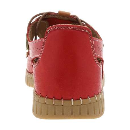 Tennis rouges en cuir avec un talon plat et des lacets ronds élastiqués - Image 6