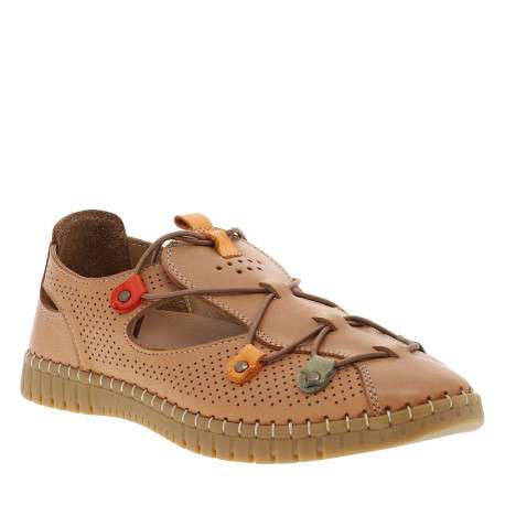 Tennis en cuir noisette avec un talon plat et des lacets ronds élastiqués - Image 3