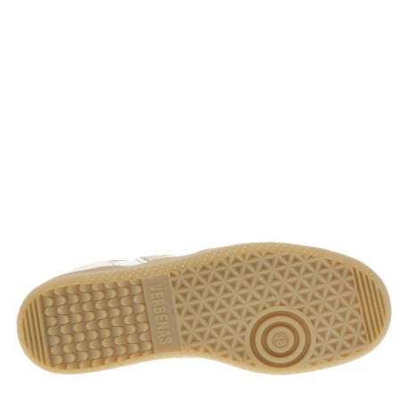 Tennis or et blanche en cuir avec un talon plat pourvu de lacets beiges - Image 5