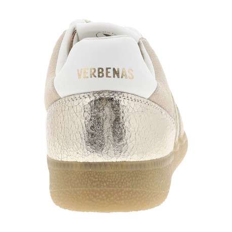 Tennis or et blanche en cuir avec un talon plat pourvu de lacets beiges - Image 6