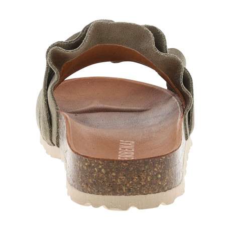 Mules en cuir kaki avec un talon plat et muni d'une large sangle - Image 6