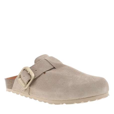 Sabots en cuir taupe avec un talon plat et une boucle à ardillon - Image 3