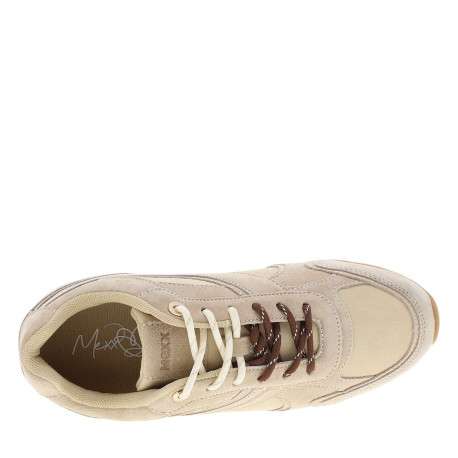 Baskets running en cuir beiges avec un talon plat et des lacets - Image 4