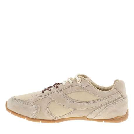 Baskets running en cuir beiges avec un talon plat et des lacets