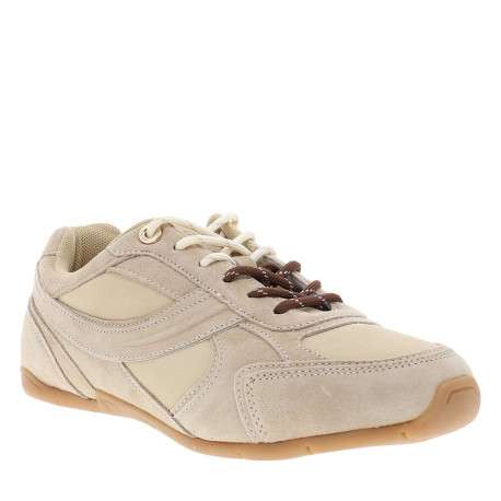 Baskets running en cuir beiges avec un talon plat et des lacets - Image 3