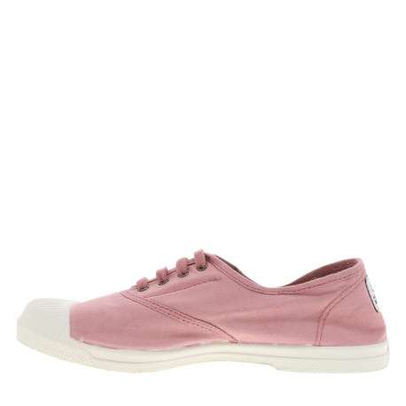 Tennis roses à talon plat avec des lacets et un soufflet élastiqué