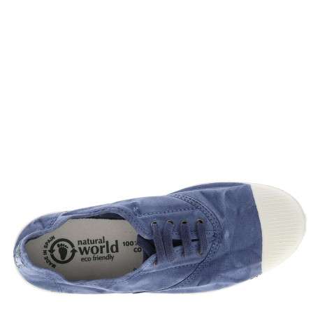 Tennis bleues à talon plat avec des lacets et un soufflet élastiqué - Image 4