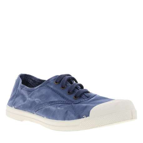 Tennis bleues à talon plat avec des lacets et un soufflet élastiqué - Image 3