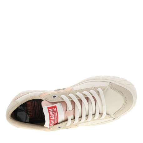 Tennis en cuir écrues à talon plat avec des lacets et un logo rose - Image 4