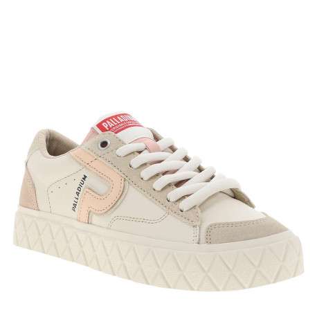 Tennis en cuir écrues à talon plat avec des lacets et un logo rose - Image 3