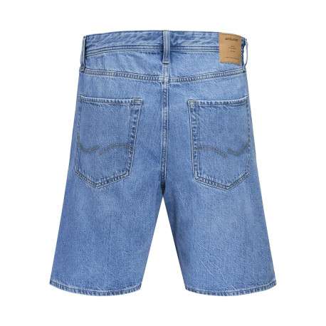 Short en coton bleu délavé avec une coupe droite et 1 bouton de fermeture - Image 2