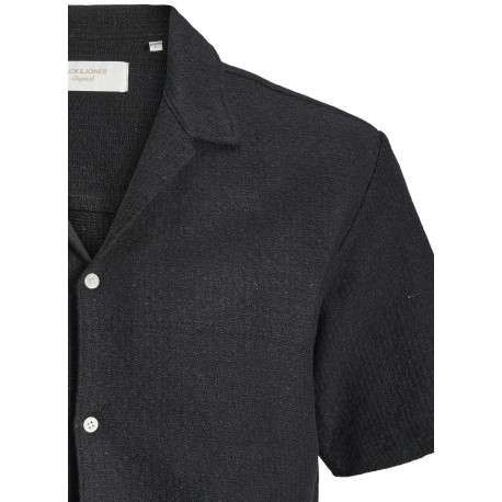 Chemise noire en crochet pourvue d'un col cubain et de manches courtes - Image 2