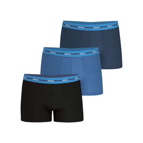 Lot de 3 boxers en coton bleus unis avec une taille élastiquée