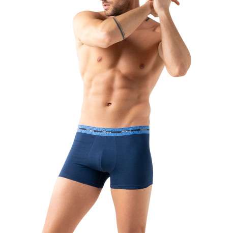 Lot de 3 boxers en coton bleus unis avec une taille élastiquée - Image 2