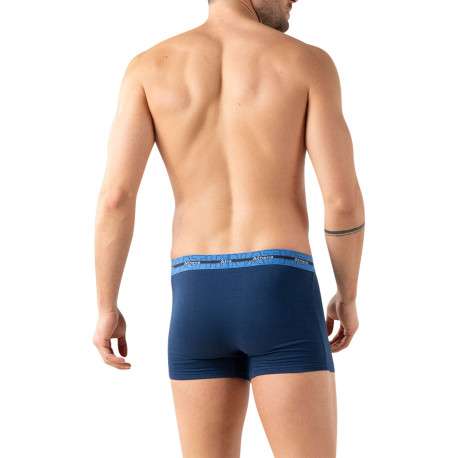 Lot de 3 boxers en coton bleus unis avec une taille élastiquée - Image 3