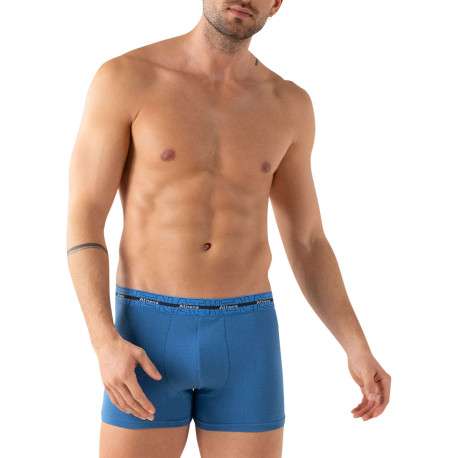 Lot de 3 boxers en coton bleus unis avec une taille élastiquée - Image 4