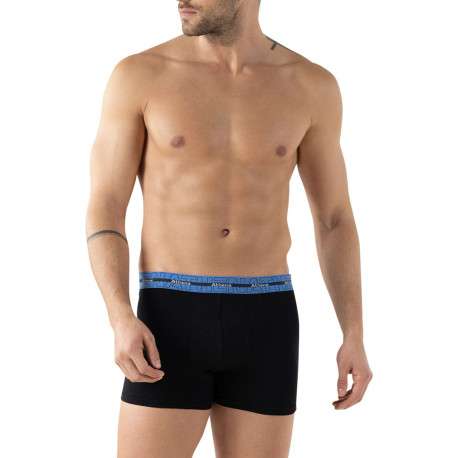 Lot de 3 boxers en coton bleus unis avec une taille élastiquée - Image 5