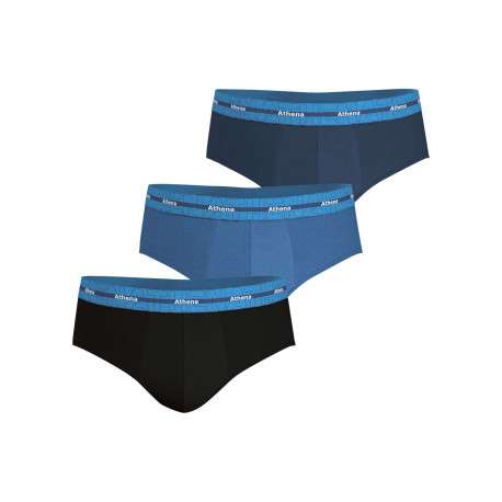 Lot de 3 slips en coton bleus unis pourvus du nom de la marque imprimé