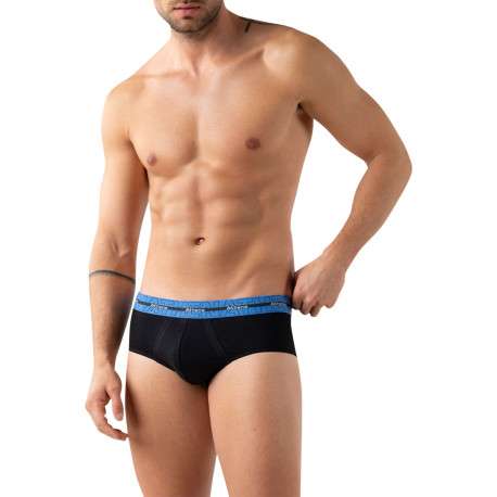 Lot de 3 slips en coton bleus unis pourvus du nom de la marque imprimé - Image 5