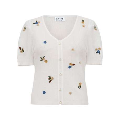 T-shirt blanc à motifs pourvu d'une coupe ajustée et de manches courtes