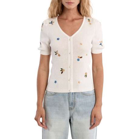 T-shirt blanc à motifs pourvu d'une coupe ajustée et de manches courtes - Image 2