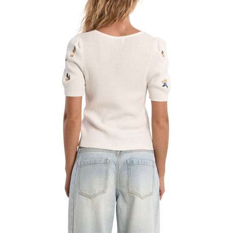 T-shirt blanc à motifs pourvu d'une coupe ajustée et de manches courtes - Image 3
