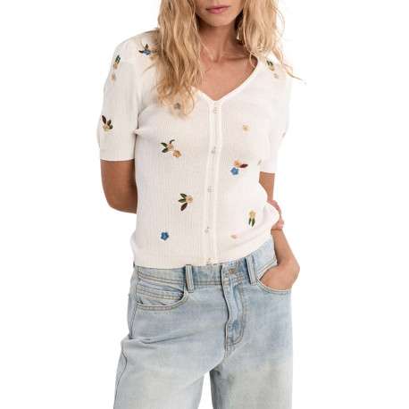 T-shirt blanc à motifs pourvu d'une coupe ajustée et de manches courtes - Image 5