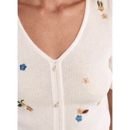 T-shirt blanc à motifs pourvu d'une coupe ajustée et de manches courtes - Image 6