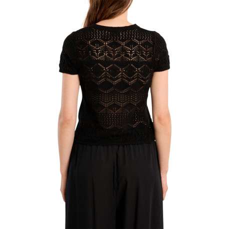 Pull noir uni pourvu d'une coupe ajustée et de manches courtes - Image 2