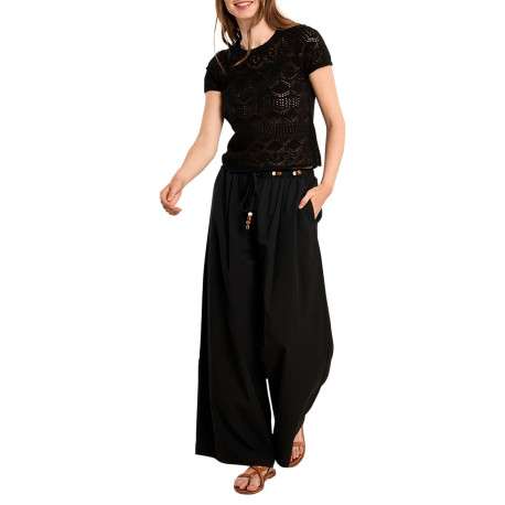 Pull noir uni pourvu d'une coupe ajustée et de manches courtes - Image 3