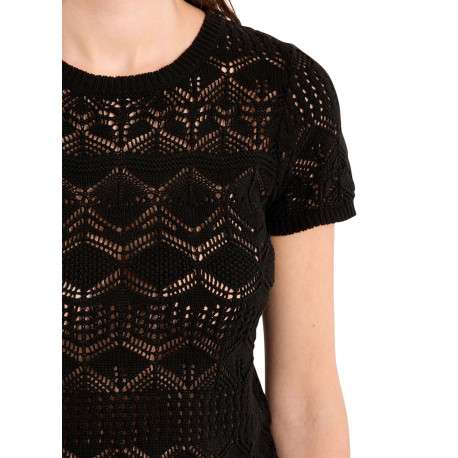 Pull noir uni pourvu d'une coupe ajustée et de manches courtes - Image 5