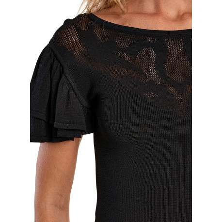 T-shirt noir uni pourvu d'un col rond et de manches courtes - Image 5