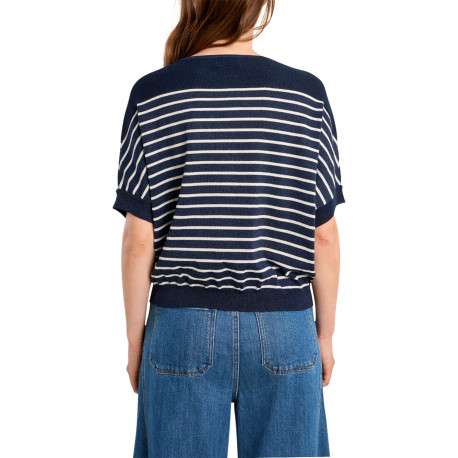 Pull marine à rayures pourvu d'un col rond et de manches courtes - Image 2