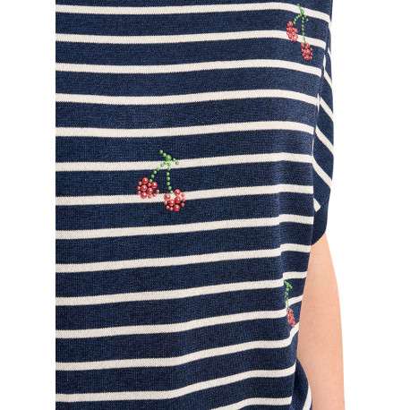Pull marine à rayures pourvu d'un col rond et de manches courtes - Image 5