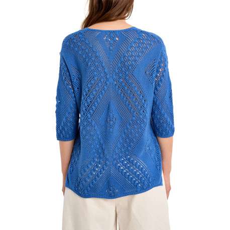 Pull bleu uni pourvu de manches longues et d'une coupe droite - Image 2