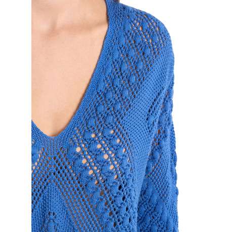 Pull bleu uni pourvu de manches longues et d'une coupe droite - Image 5