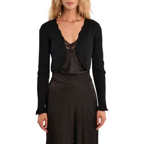 Gilet noir uni pourvu d'une coupe ajustée et d'une taille courte