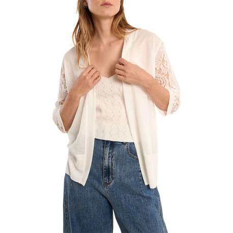 Gilet blanc uni pourvu d'une coupe droite et de manches longues - Image 4