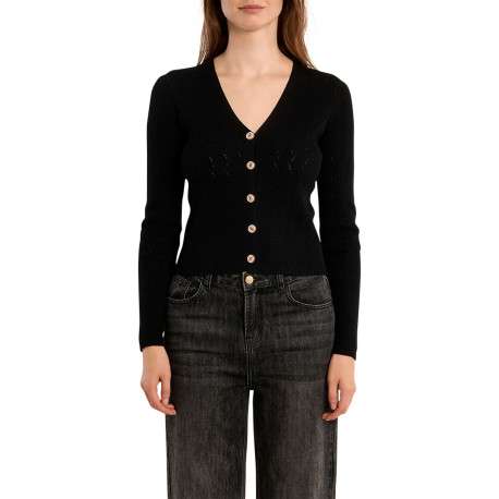 Gilet noir uni pourvu de manches longues et d'une coupe droite
