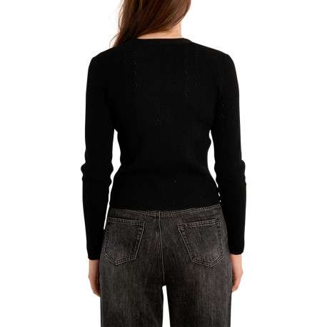Gilet noir uni pourvu de manches longues et d'une coupe droite - Image 2