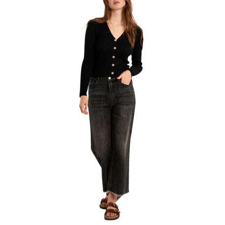 Gilet noir uni pourvu de manches longues et d'une coupe droite - Image 3