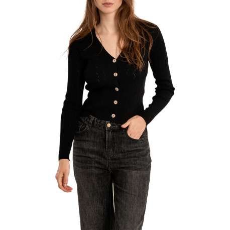 Gilet noir uni pourvu de manches longues et d'une coupe droite - Image 4