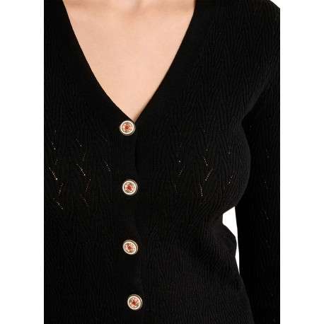 Gilet noir uni pourvu de manches longues et d'une coupe droite - Image 5