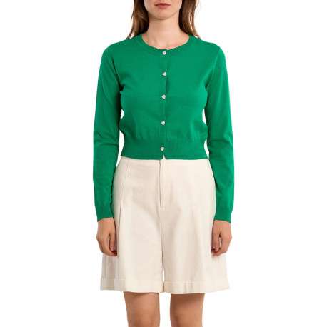 Gilet vert uni pourvu de manches longues et d'une coupe droite