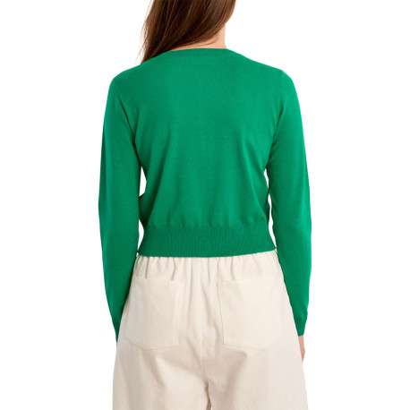 Gilet vert uni pourvu de manches longues et d'une coupe droite - Image 2