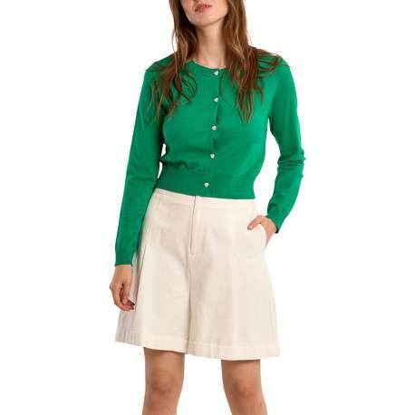 Gilet vert uni pourvu de manches longues et d'une coupe droite - Image 4