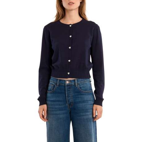 Gilet marine uni pourvu de manches longues et d'une coupe droite