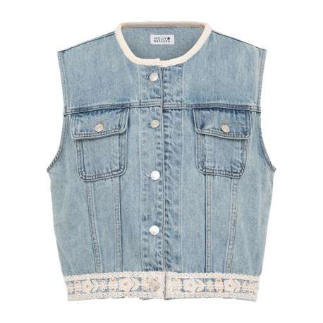 Blouson en coton stone uni pourvu d'une coupe droite et d'un col rond